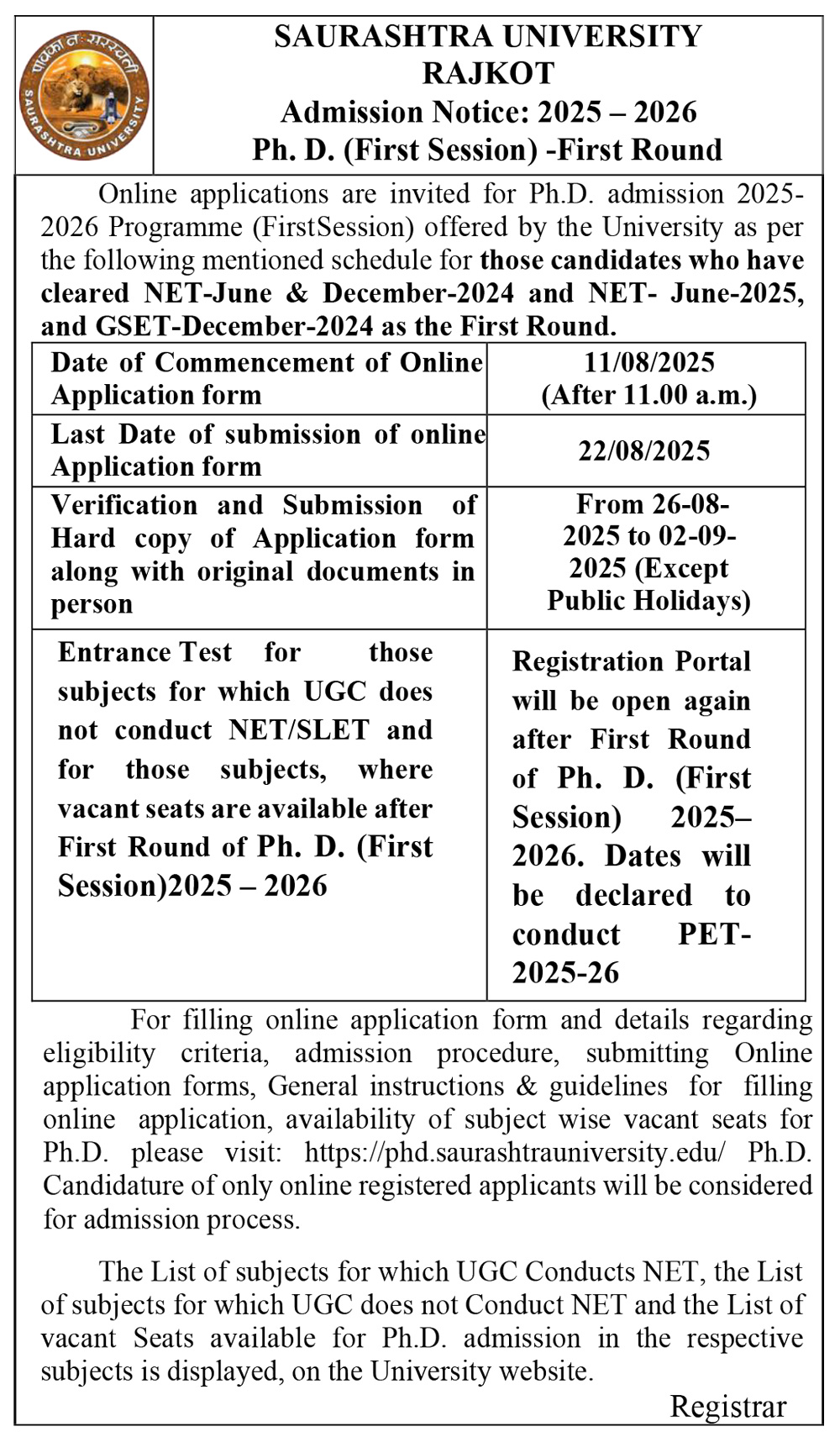 Ph.D. Admission 2025-26
